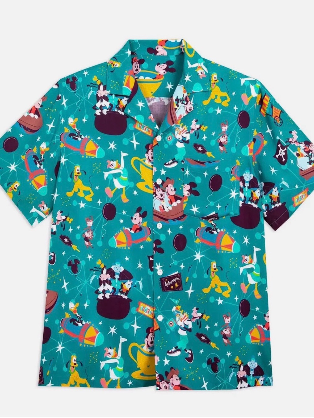 Men's Teal Disney  Play at the Park Character Short-Sleeve Camp Shirt